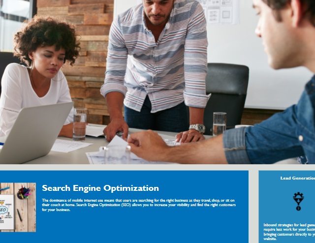 snapshot of website with people around desk